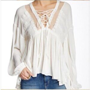 Free People Lace Up Crochet Peasant Swing Blouse